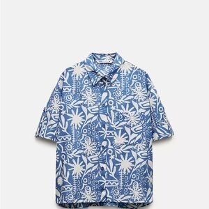 Zara Blue and White Tropical Print Women’s Shirt. New with tags